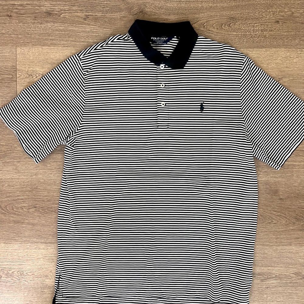 Polo by Ralph Lauren Men's Black and White Striped Polo Shirt